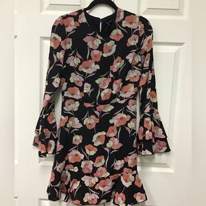 Who what Wear Floral Black long sleeve mini Dress size XS